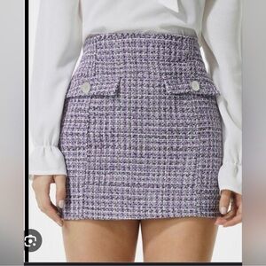 Zara Purple Tweed High-Waist Mini Skirt with Pocket Flaps